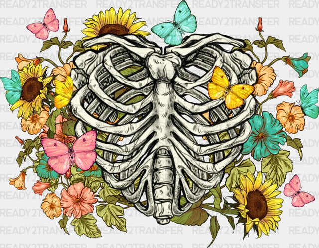 Skeleton Flowers Butterfly Design - Iron On Dtf Transfer