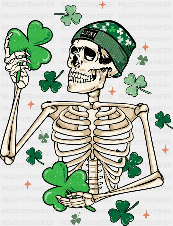 Skeleton Holding Clovers - St. Patrick's Day DTF Transfer