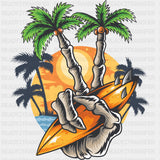 Skeleton Peace Sign - Surfing DTF Transfers ready2transfer Dark Color Design (See Imaging)