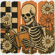 Skeleton Reading A Book Halloween DTF Transfer