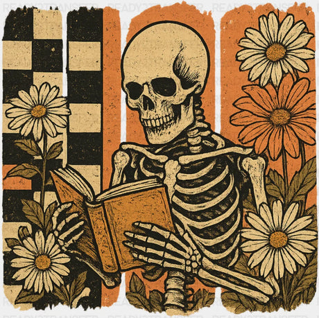 Skeleton Reading A Book Halloween DTF Transfer