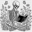 Skeleton Reading Flowers - Reading DTF Transfers - Adult Unisex - S & M (10’’) / Dark Color Design (See Imaging)