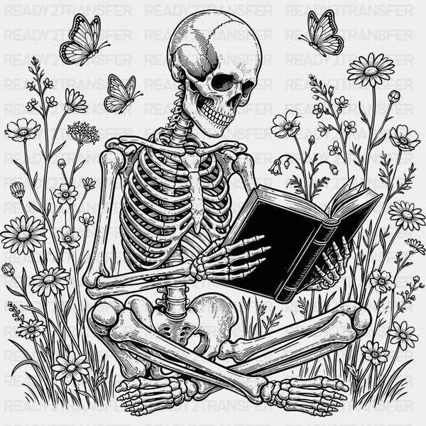 Skeleton Reading, Flowers - Reading DTF Transfers
