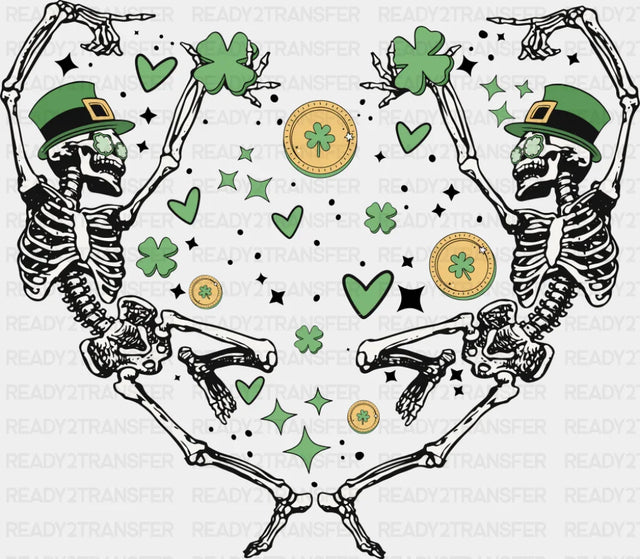 Skeletons Heart Shape - St. Patrick’s Day DTF Transfer Adult Unisex - S & M (10’’) / Dark Color Design (See Imaging)