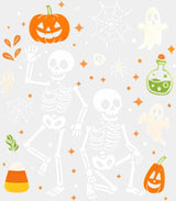 Skeletons Pumpkins Spiders Ghosts - Halloween DTF Transfer Adult Unisex - S & M (10’’) / Light Color Design (See