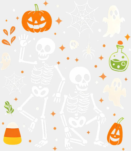 Skeletons Pumpkins Spiders Ghosts - Halloween DTF Transfer Adult Unisex - S & M (10’’) / Light Color Design (See