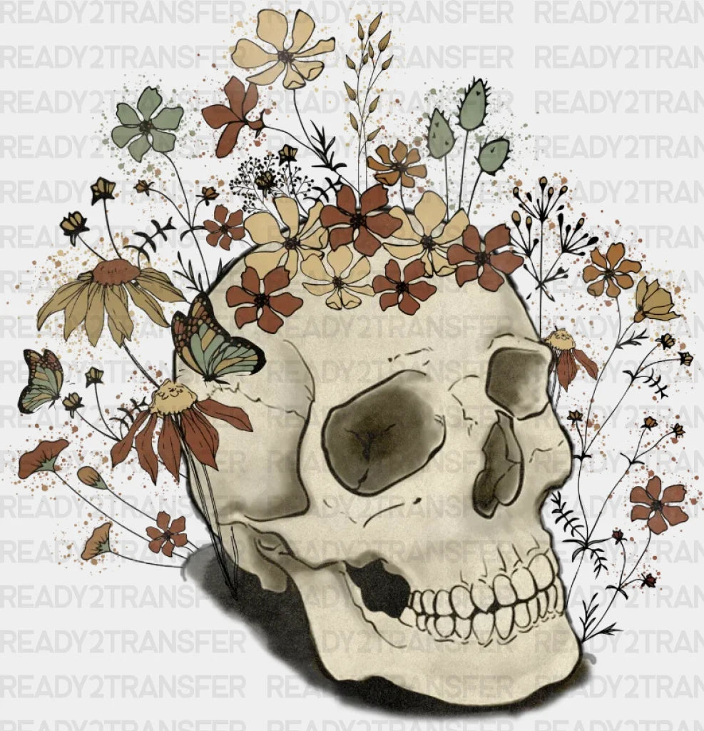 Skull With Colorful Flowers Dtf Transfer