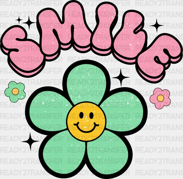 Smile Colorful Flower Design - Good Vibes Dtf Transfer Adult Unisex S & M (10’’) / Dark Color