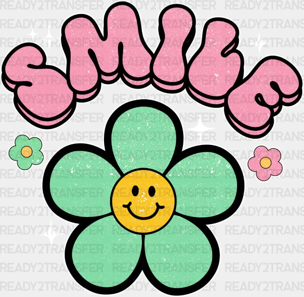 Smile Colorful Flower Design - Good Vibes Dtf Transfer Adult Unisex S & M (10’’) / Light Color