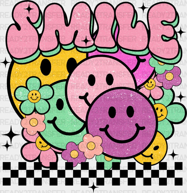 Smile Colorful Smileys - Good Vibes Dtf Transfer Adult Unisex S & M (10’’) / Dark Color Design