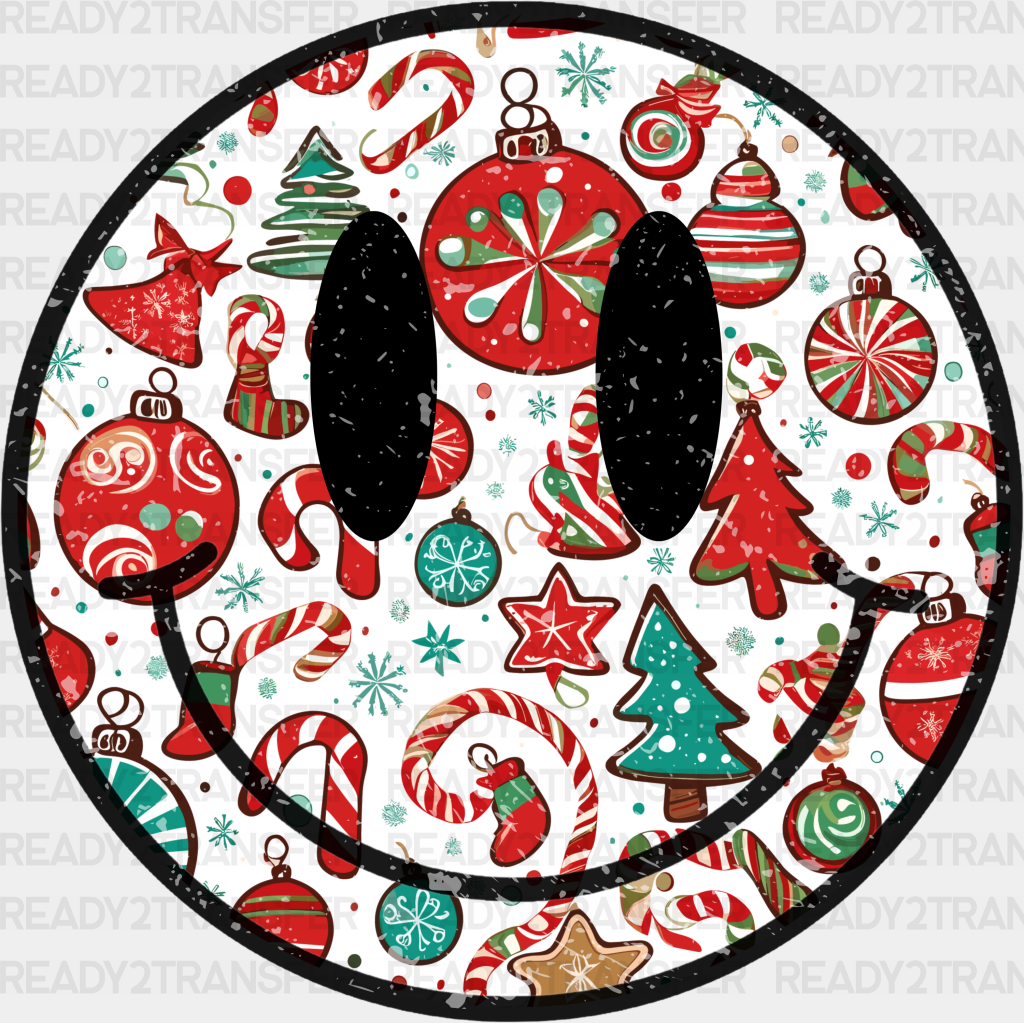 Smile Face Christmas Design - Dtf Heat Transfer Adult Unisex S & M (10’) / Black