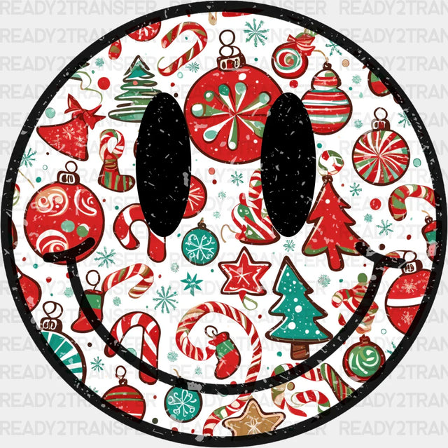 Smile Face Christmas Design - Christmas DTF heat transfer ready2transfer Black