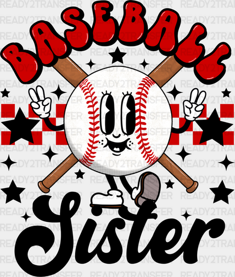 Smiley Baseball Sister - Dtf Heat Transfer Adult Unisex S & M (10’’) / Black