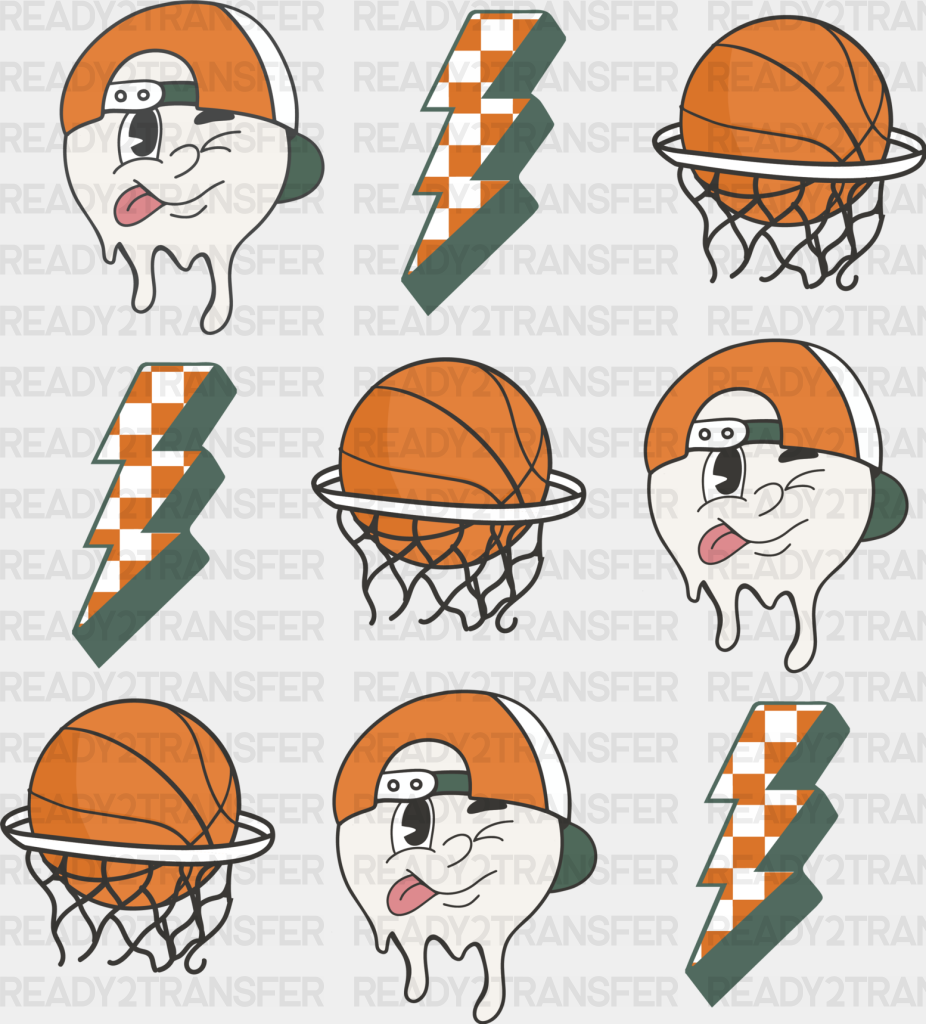 Smiley Lightning Basket Doodles Design - Basketball DTF Heat Transfer ...