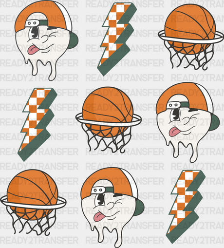 Smiley Lightning Basket Doodles Design - Basketball Dtf Heat Transfer