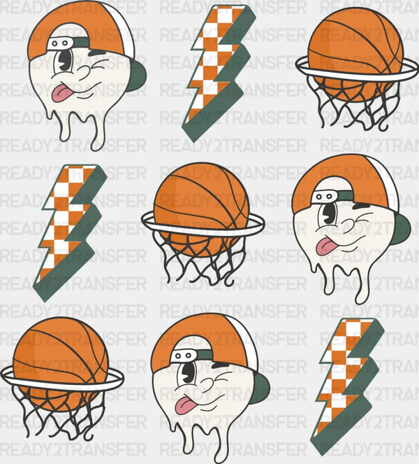 Smiley Lightning Basket Doodles Design - Basketball DTF Heat Transfer