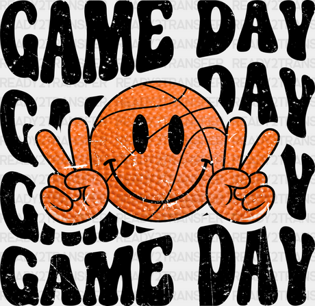 Smiley Peace Sign Game Day Design - Basketball Dtf Heat Transfer Adult Unisex S & M (10’’) / Black