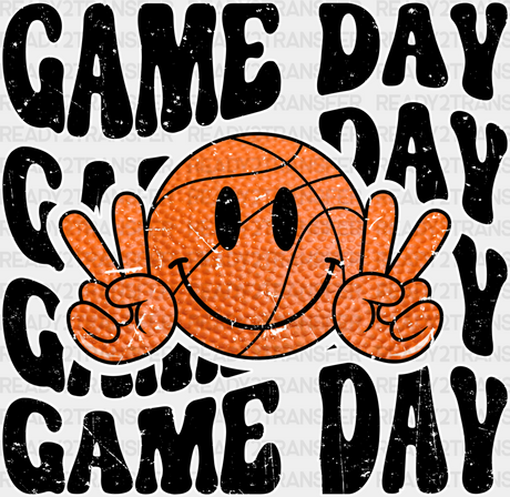 Smiley Peace Sign Game Day Design - Basketball Dtf Heat Transfer Adult Unisex S & M (10’’) / White