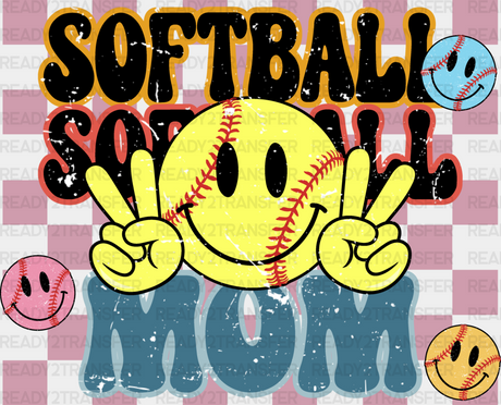 Smiley Softball Mom Design - Dtf Heat Transfer