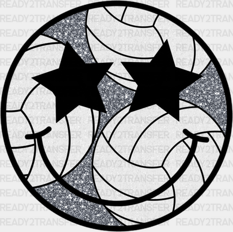 Smiley Star Eyes Design - Volleyball Dtf Heat Transfer Adult Unisex S & M (10’’) / Black