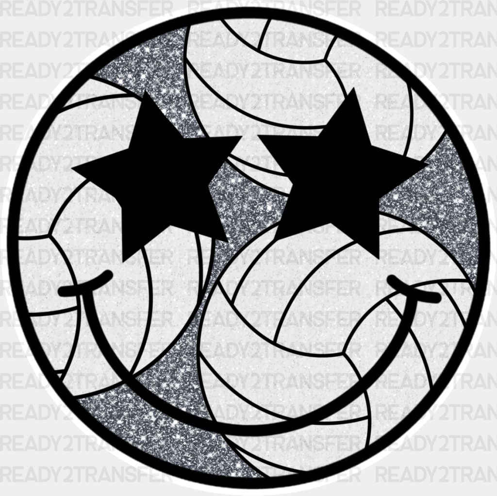 Smiley Star Eyes Design - Volleyball Dtf Heat Transfer Adult Unisex S & M (10’’) / White