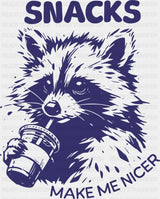 Snacks Make Me Nicer - Funny DTF Transfer Adult Unisex - S & M (10’’) / Blue Color Design (See Imaging)