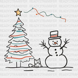 Snowman And Cat - Christmas Dtf Transfer Adult Unisex S & M (10’’) / Dark Color Design (See Imaging)