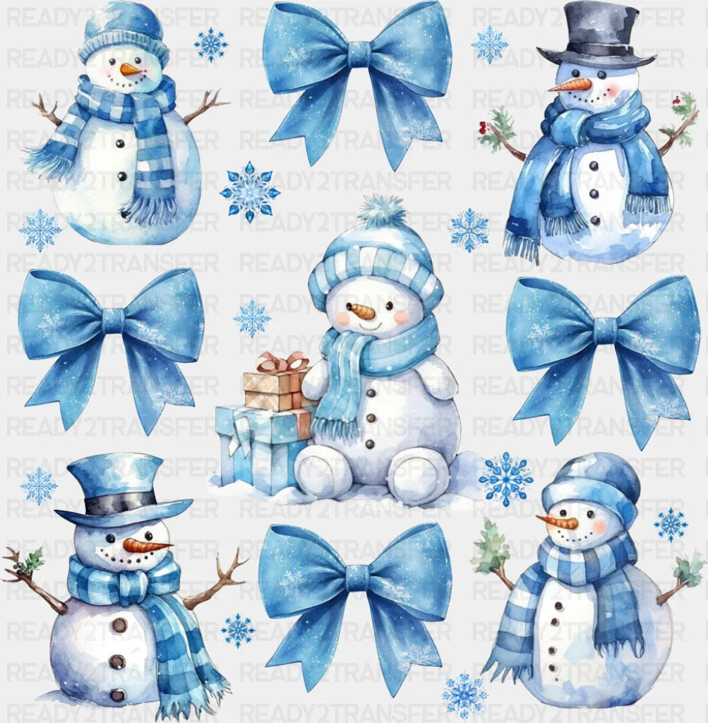 Snowman Blue Ribbons - Christmas DTF Transfer
