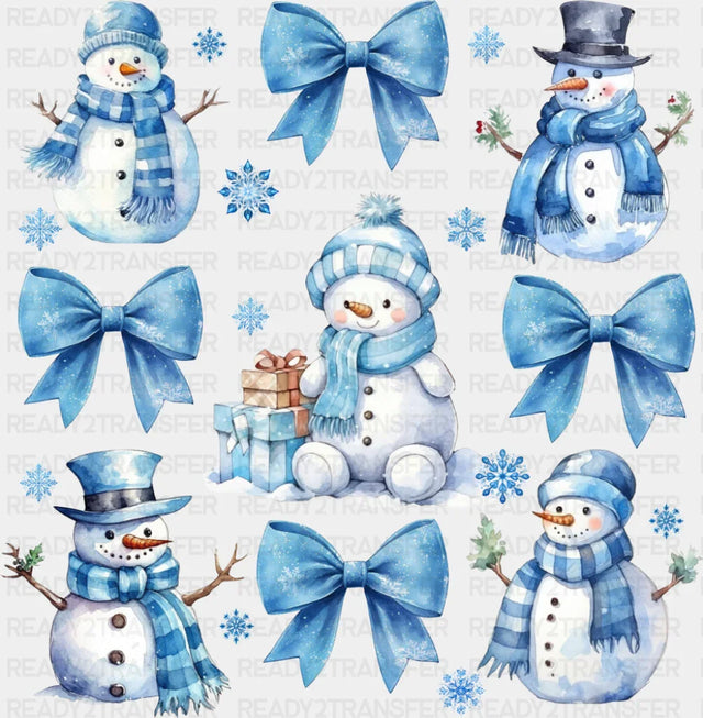 Snowman Blue Ribbons - Christmas DTF Transfer