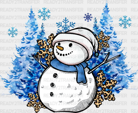 Snowman Blue Trees Design - Winter Iron On Dtf Transfer