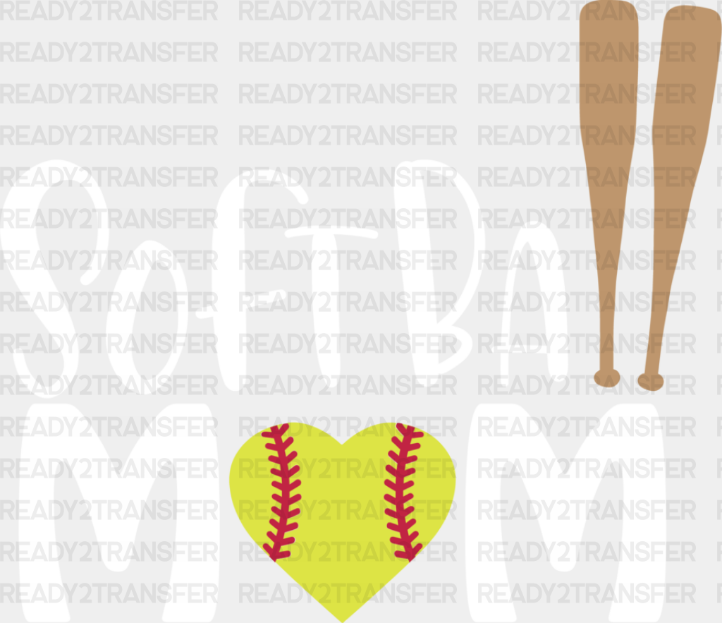 Softball Mom Bats Design - Dtf Heat Transfer Adult Unisex S & M (10’’) / White