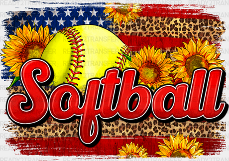 Softball Us Flag Sunflowers Design - Dtf Heat Transfer