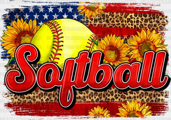 Softball US Flag Sunflowers Design - Softball DTF Heat Transfer