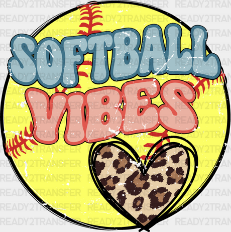 Softball Vibes Leopard Heart Design - Dtf Heat Transfer