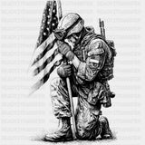 Soldier Holding US Flag - Army DTF Transfers - Adult Unisex - S & M (10’’) / Dark Color Design (See Imaging)