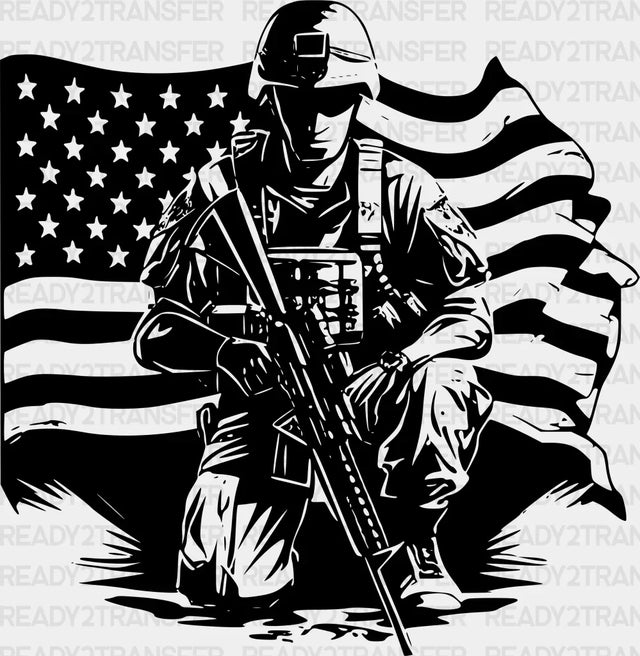 Soldier With Flag Dark Design - Army Dtf Transfer Adult Unisex S & M (10’’) / Color (See Imaging)