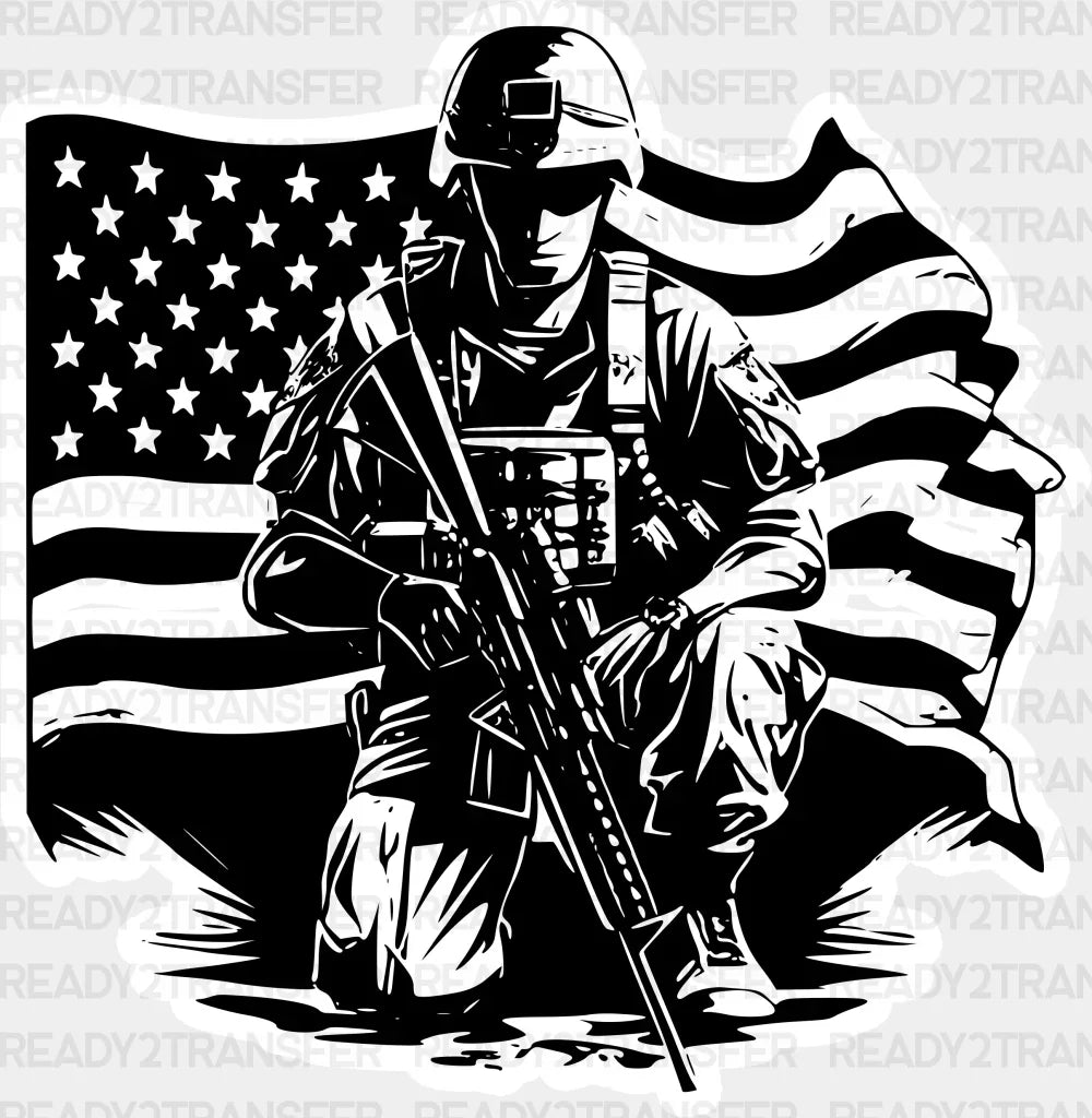 Soldier With Flag Dark Design - Army Dtf Transfer Adult Unisex S & M (10’’) / Light Color (See