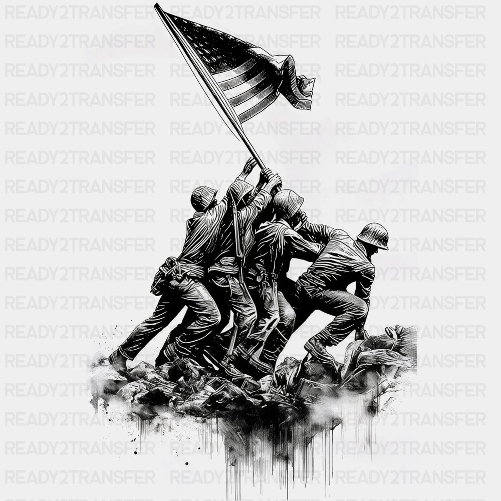 Soldiers Putting Up US Flag - Army DTF Transfers - Adult Unisex - S & M (10’’) / Dark Color Design (See Imaging)
