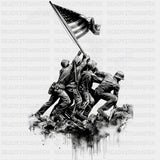 Soldiers Putting Up US Flag - Army DTF Transfers - Adult Unisex - S & M (10’’) / Dark Color Design (See Imaging)