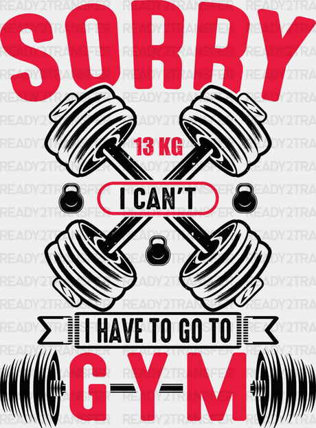 Sorry 13 Kg I Can’t Have To Go Gym - Dtf Heat Transfer Adult Unisex S & M (10’’) / Black