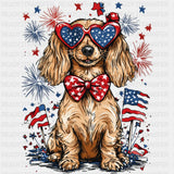 Spaniel And Fireworks - 4th Of July DTF Transfer