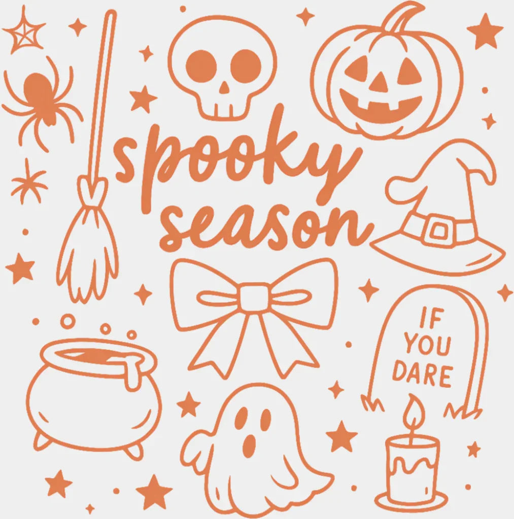 Spooky Season Black & Orange - Halloween DTF Transfer Adult Unisex - S & M (10’’) / Orange Color Design (See Imaging)
