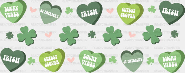 St Patrick Green Hearts - St Patrick Cup Wrap UV Sticker Permanent UV DTF Decal