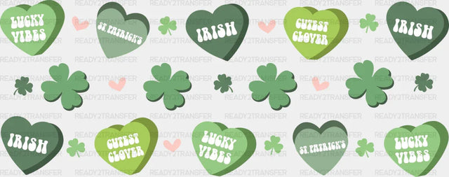 St Patrick Green Hearts - Cup Wrap Uv Sticker Permanent Dtf Decal