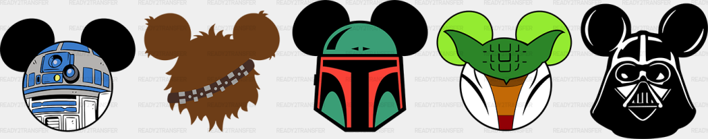 Star Wars Characters Mickey Head Disney Dtf Transfer Adult Unisex - S & M (10’) / Black