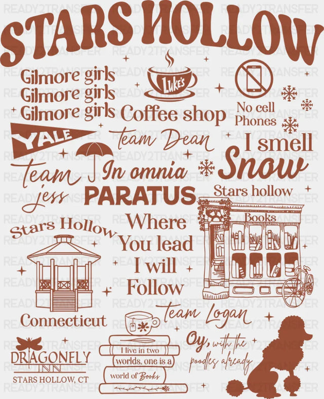 Stars Hollow Orange And White Design States And Cities DTF Transfer Adult Unisex S & M (10’’) / Dark Color Design (See