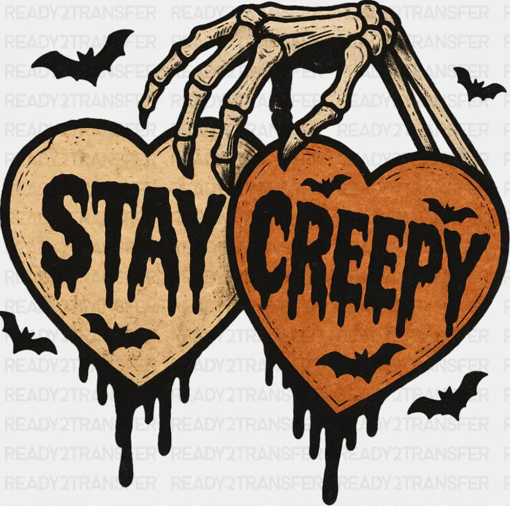 Stay Creepy Hearts - Halloween DTF Transfer Adult Unisex - S & M (10’’) / Dark Color Design (See Imaging)