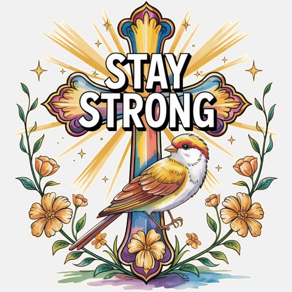 Stay Strong, Bird, Cross, Flowers - Quotes DTF Transfers ready2transfer Light Color Design (See Imaging)
