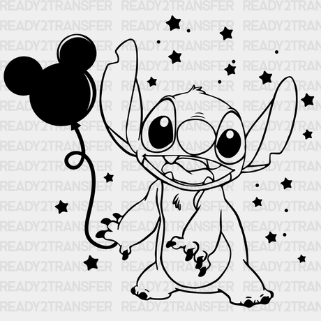 Stitch Holding Balloon Disney Dtf Transfer Adult Unisex - S & M (10’) / Black