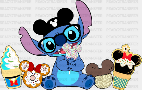 Stitch Snacks Disney Dtf Transfer Adult Unisex - S & M (10’) / Black